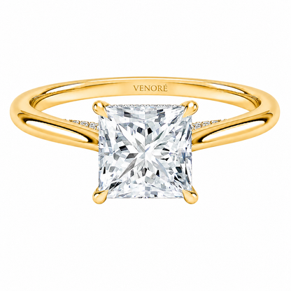 Princess Cut Cathedral Setting Lab Grown Diamond Ring with Hidden Halo and Pavé Bridge ✧ 1-4 Carat