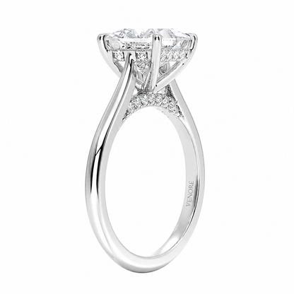 Princess Cut Cathedral Setting Lab Grown Diamond Ring with Hidden Halo and Pavé Bridge ✧ 1-4 Carat