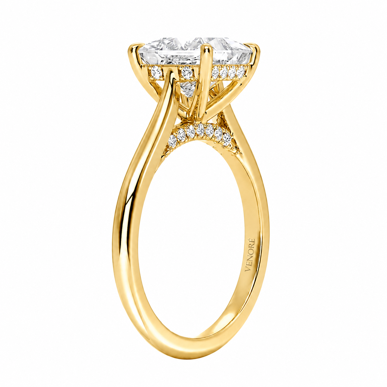 Princess Cut Cathedral Setting Lab Grown Diamond Ring with Hidden Halo and Pavé Bridge ✧ 1-4 Carat