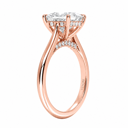 Princess Cut Cathedral Setting Lab Grown Diamond Ring with Hidden Halo and Pavé Bridge ✧ 1-4 Carat