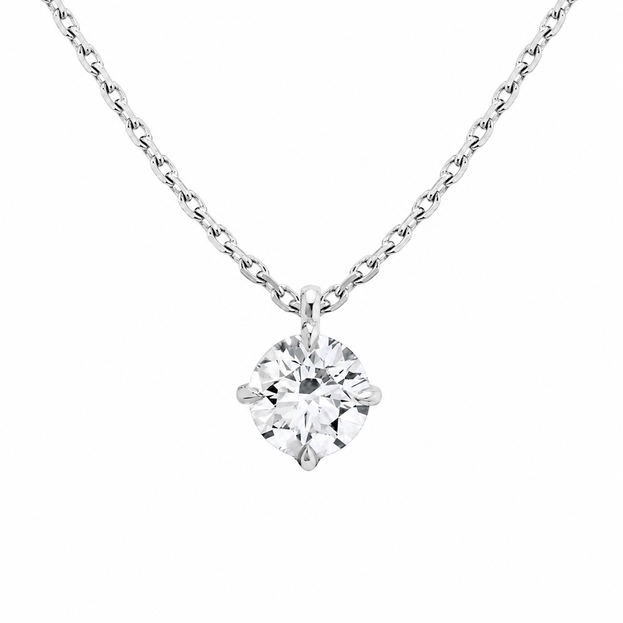 Round Cut Solitaire Lab Grown Diamond Pendant With Chain and Claw Prongs ✧ 1-4 Carat