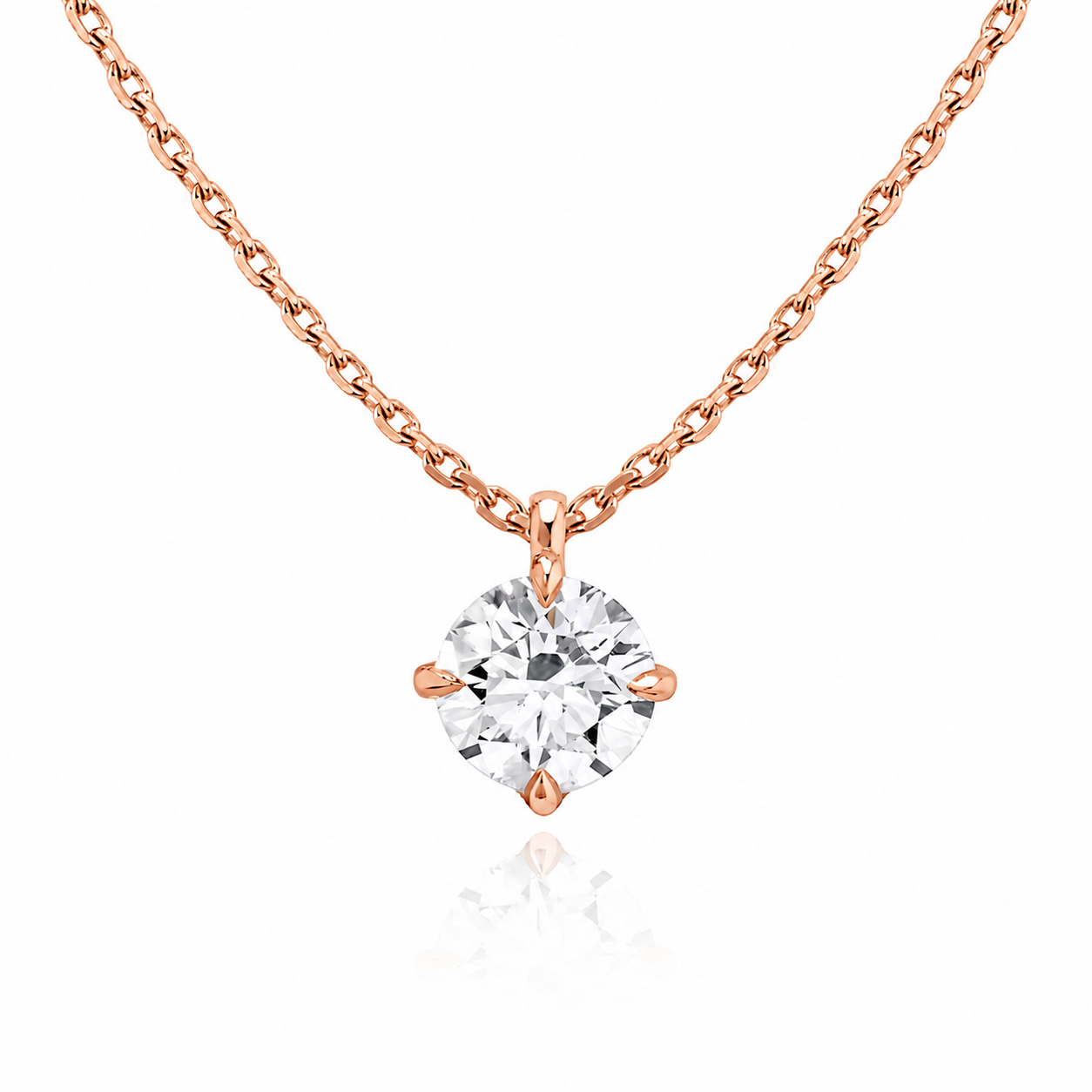 Round Cut Solitaire Lab Grown Diamond Pendant With Chain and Claw Prongs ✧ 1-4 Carat