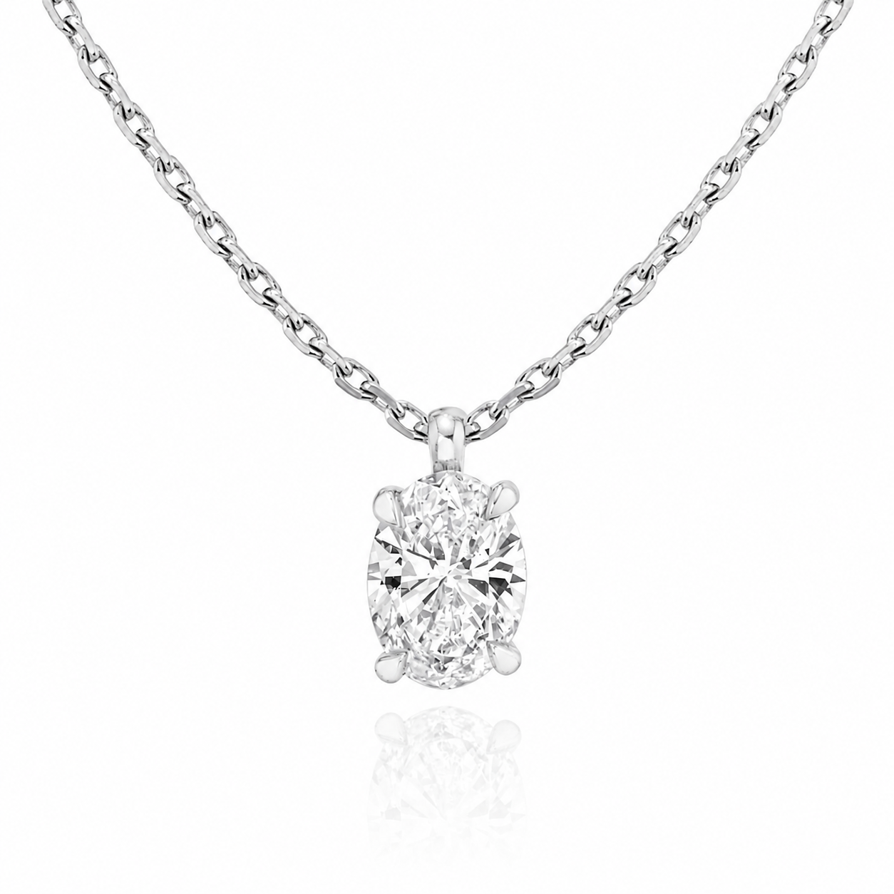 Oval Cut Solitaire Lab Grown Diamond Pendant With Chain ✧ 1-4 Carat