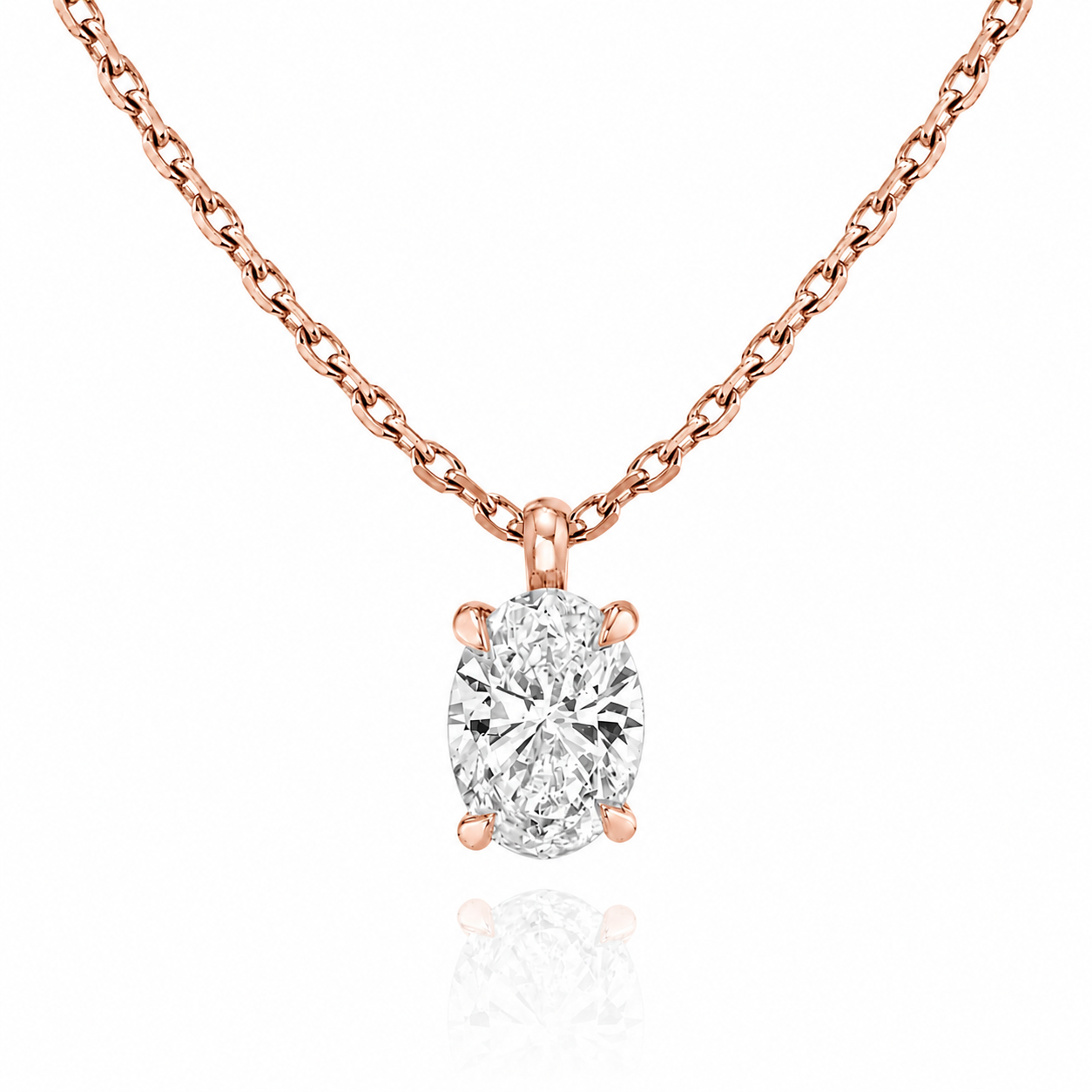 Oval Cut Solitaire Lab Grown Diamond Pendant With Chain ✧ 1-4 Carat