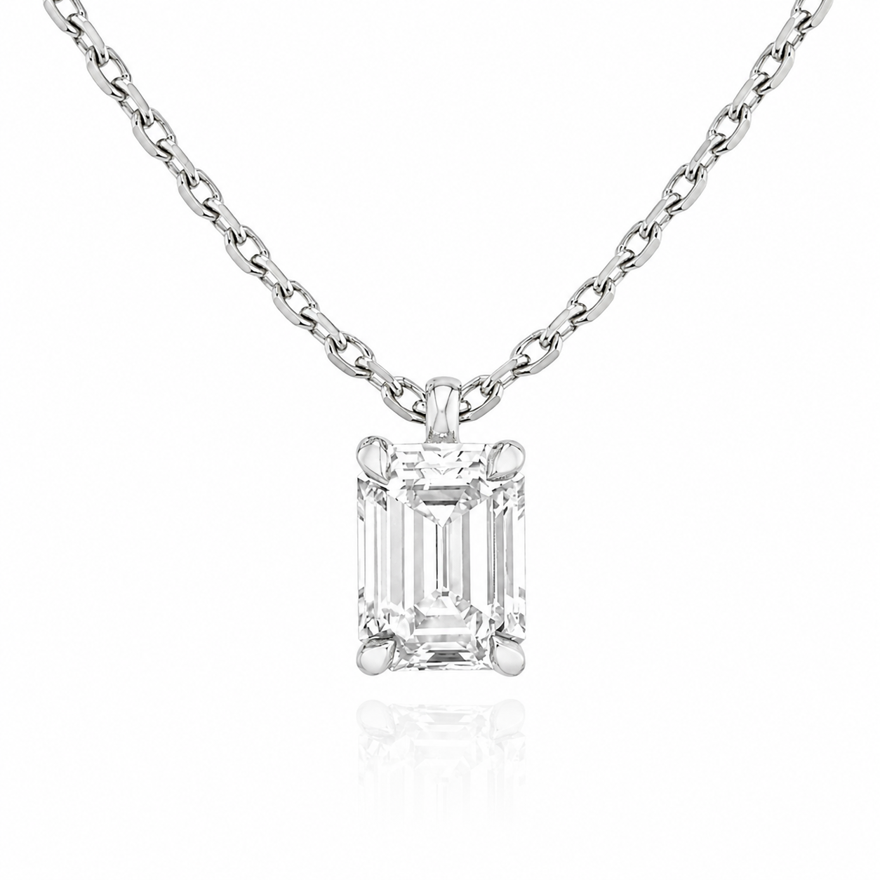 Emerald Cut Solitaire Lab Grown Diamond Pendant With Chain ✧ 1-4 Carat