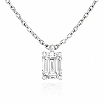 Emerald Cut Solitaire Lab Grown Diamond Pendant With Chain ✧ 1-4 Carat
