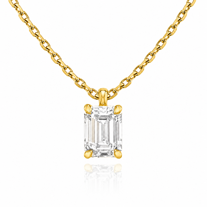 Emerald Cut Solitaire Lab Grown Diamond Pendant With Chain ✧ 1-4 Carat