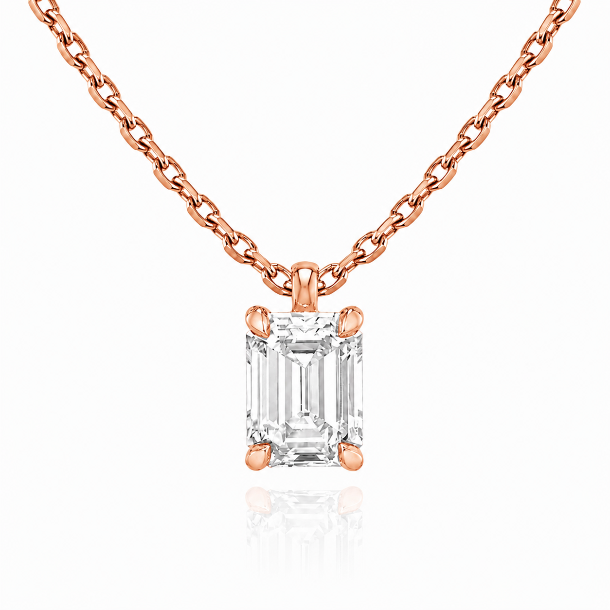 Emerald Cut Solitaire Lab Grown Diamond Pendant With Chain ✧ 1-4 Carat