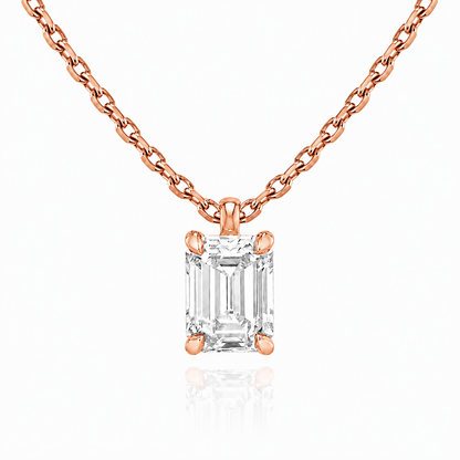 Emerald Cut Solitaire Lab Grown Diamond Pendant With Chain ✧ 1-4 Carat
