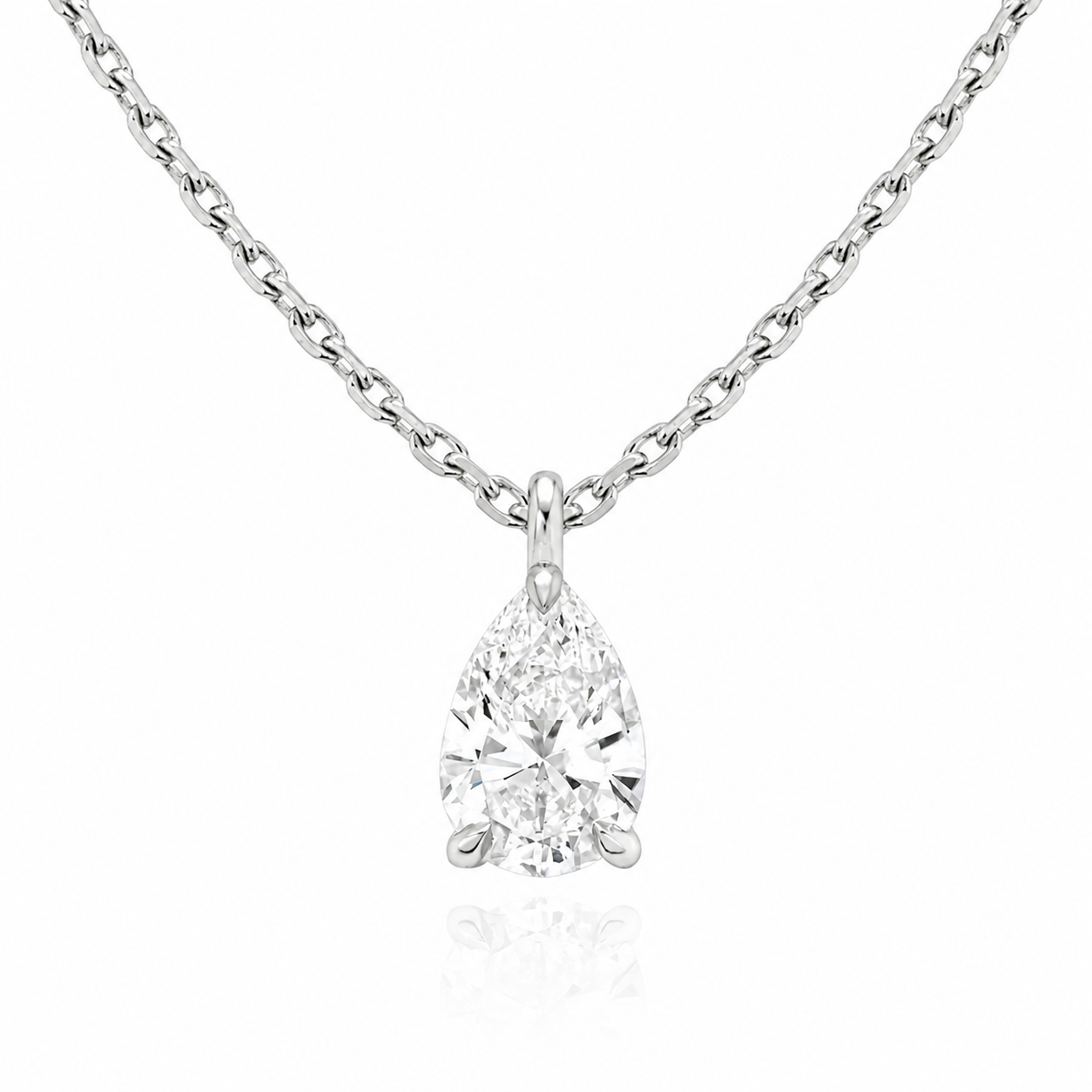Pear Cut Solitaire Lab Grown Diamond Pendant With Chain ✧ 1-4 Carat