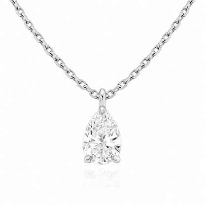 Pear Cut Solitaire Lab Grown Diamond Pendant With Chain ✧ 1-4 Carat
