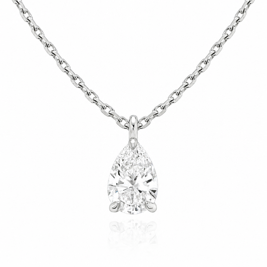 Pear Cut Solitaire Lab Grown Diamond Pendant With Chain ✧ 1-4 Carat