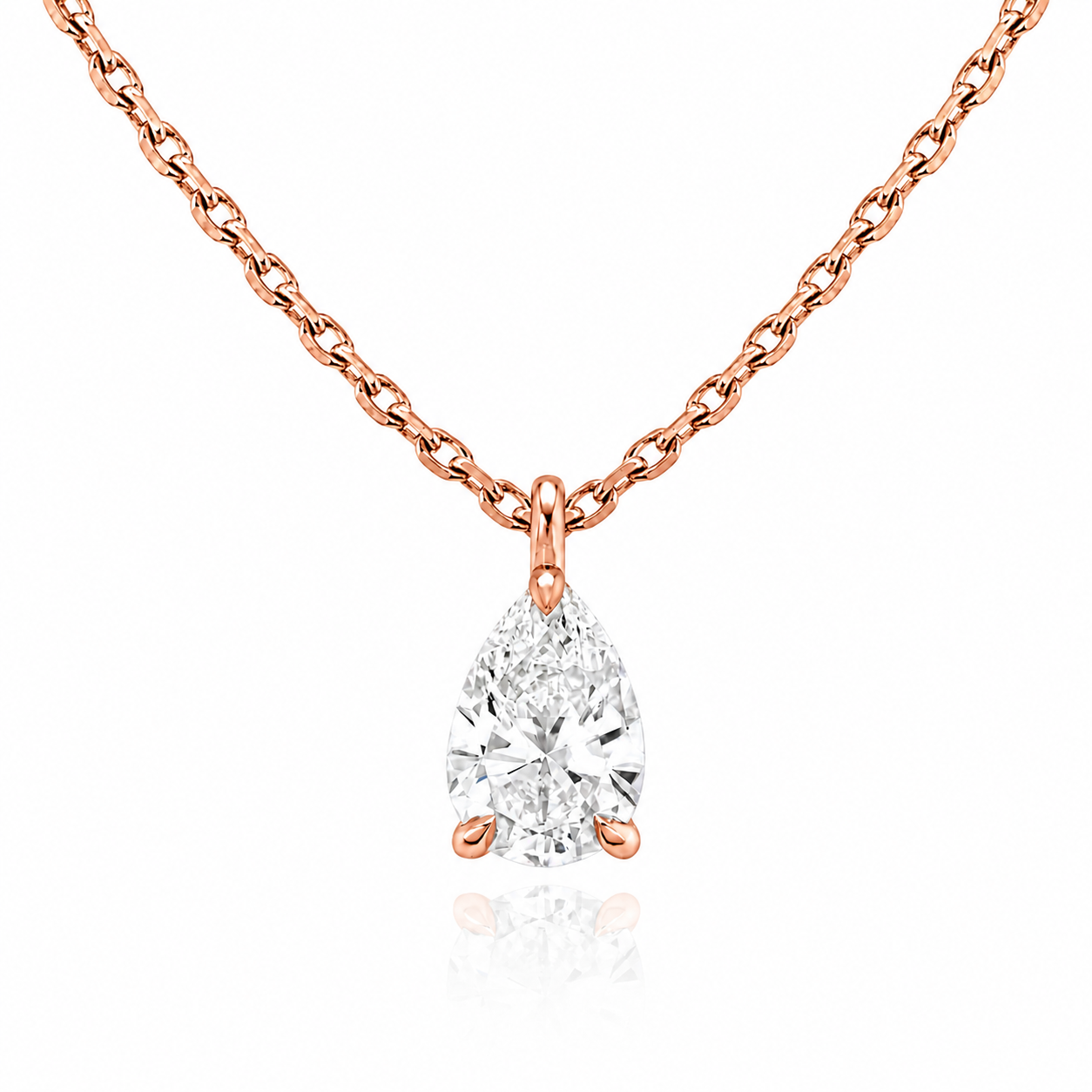 Pear Cut Solitaire Lab Grown Diamond Pendant With Chain ✧ 1-4 Carat