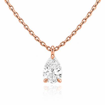 Pear Cut Solitaire Lab Grown Diamond Pendant With Chain ✧ 1-4 Carat