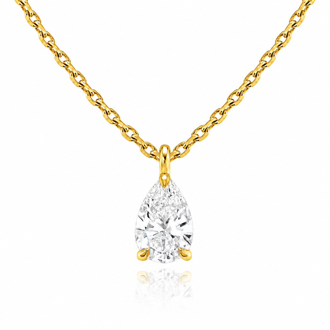 Pear Cut Solitaire Lab Grown Diamond Pendant With Chain ✧ 1-4 Carat