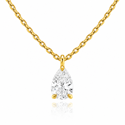Pear Cut Solitaire Lab Grown Diamond Pendant With Chain ✧ 1-4 Carat