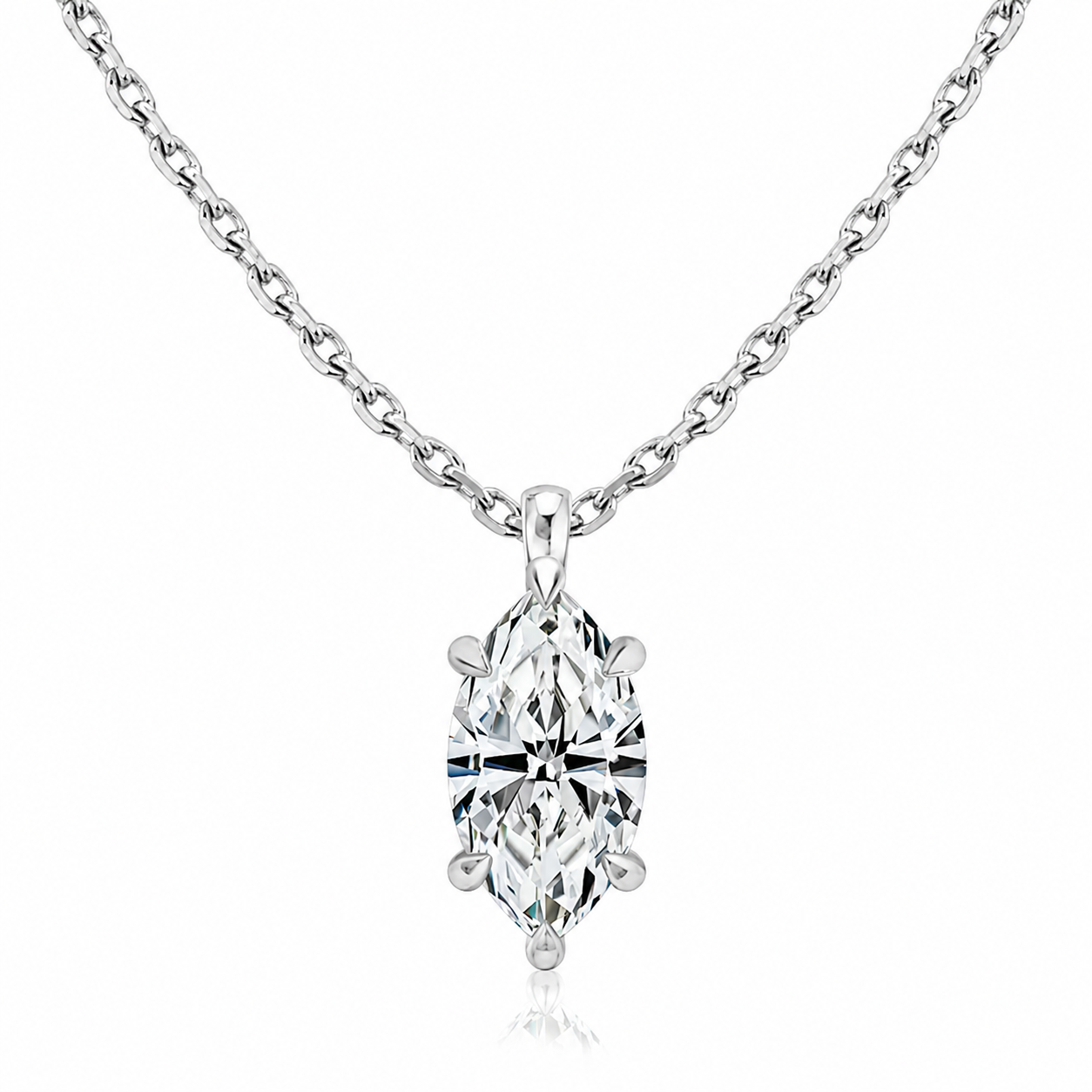 Marquise Cut Solitaire Lab Grown Diamond Pendant With Chain ✧ 1-4 Carat