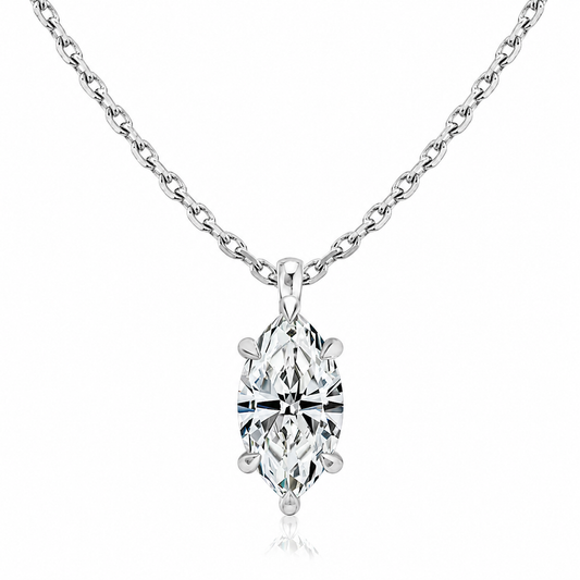 Marquise Cut Solitaire Lab Grown Diamond Pendant With Chain ✧ 1-4 Carat