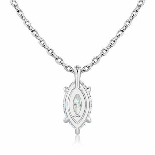Marquise Cut Solitaire Lab Grown Diamond Pendant With Chain ✧ 1-4 Carat