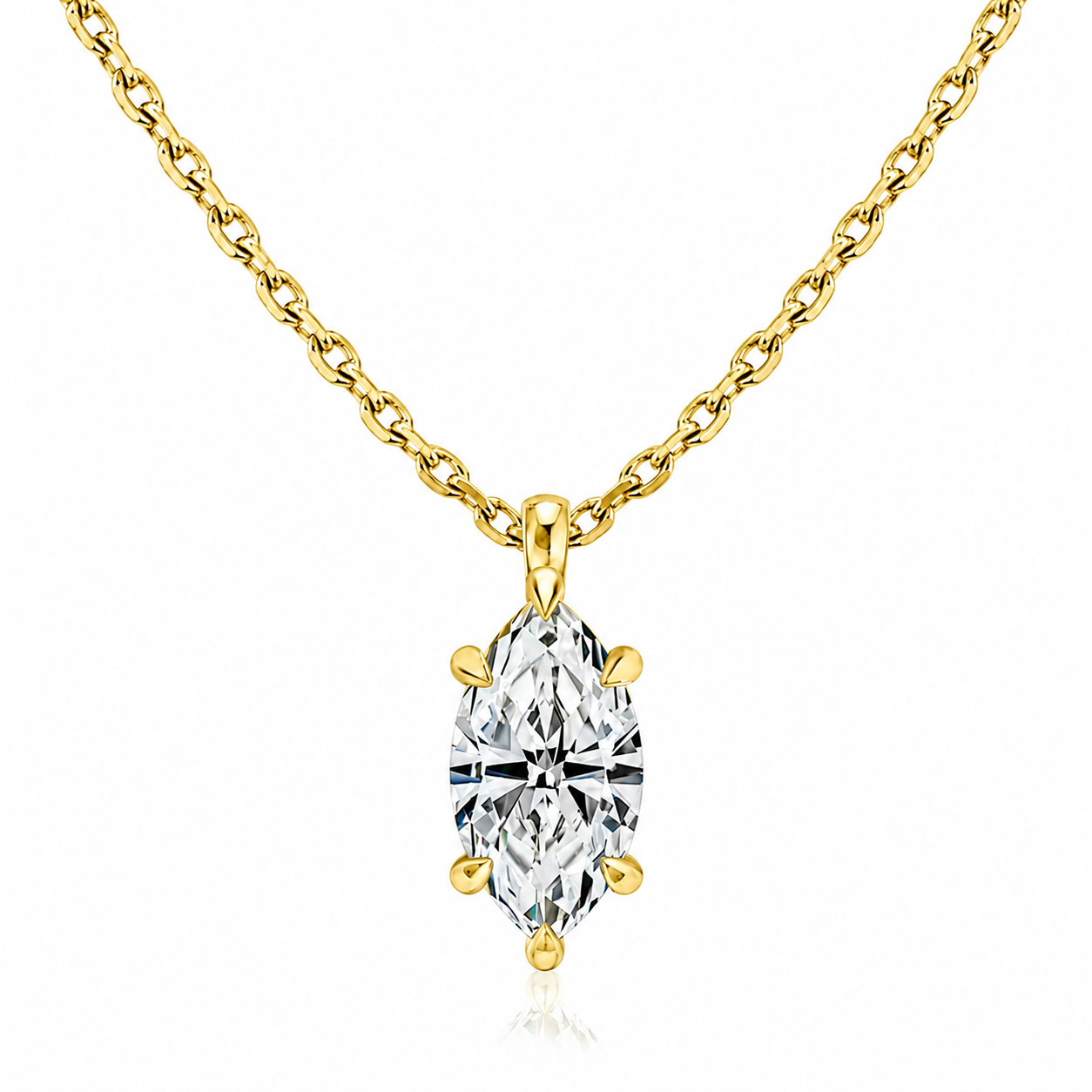 Marquise Cut Solitaire Lab Grown Diamond Pendant With Chain ✧ 1-4 Carat