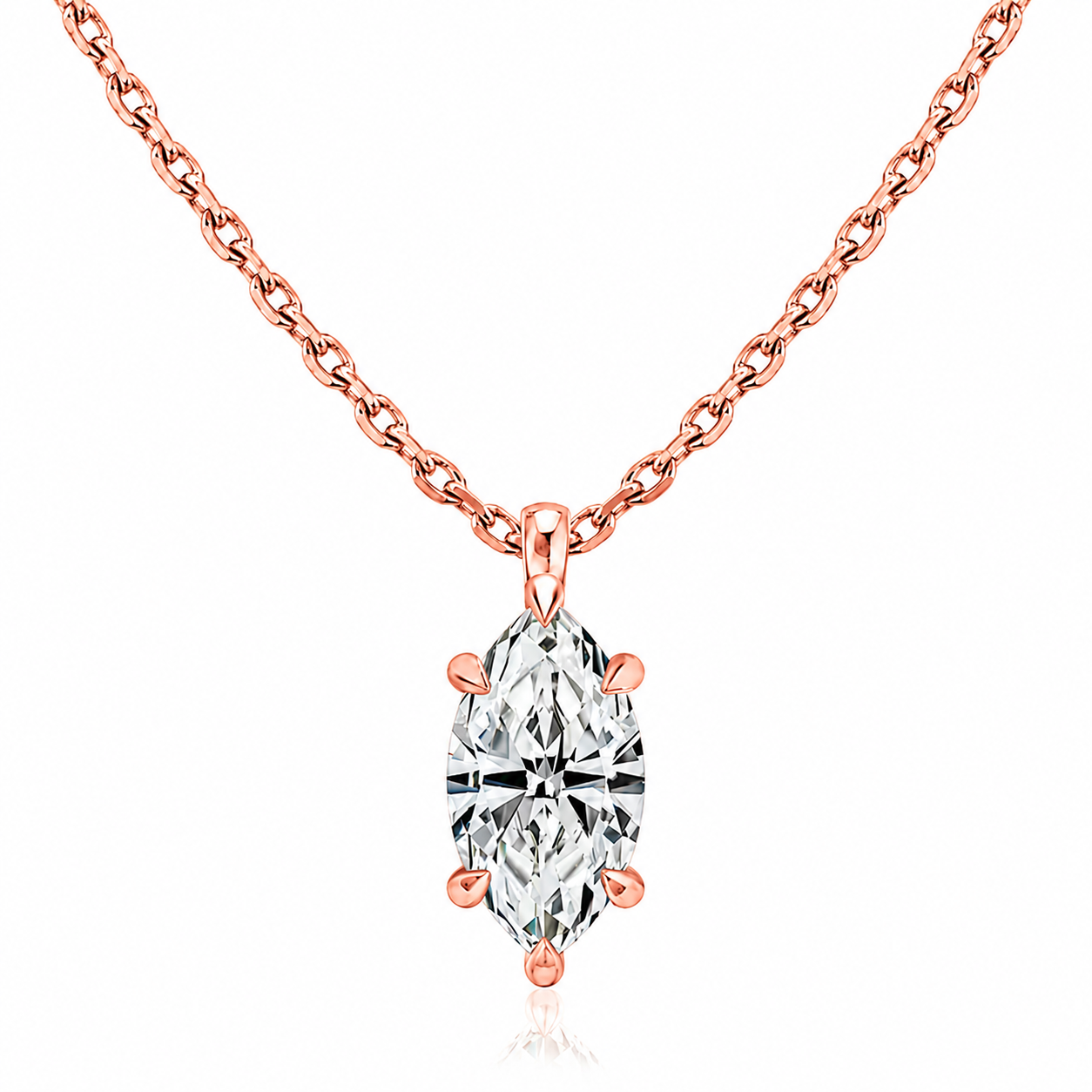 Marquise Cut Solitaire Lab Grown Diamond Pendant With Chain ✧ 1-4 Carat