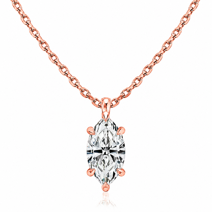 Marquise Cut Solitaire Lab Grown Diamond Pendant With Chain ✧ 1-4 Carat