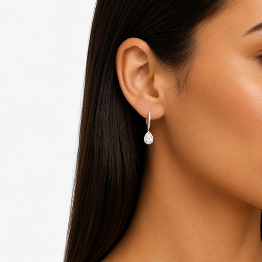 Étoile - Pear Cut Halo Lab Grown Diamond Drop Earrings ✧ 2 Carat