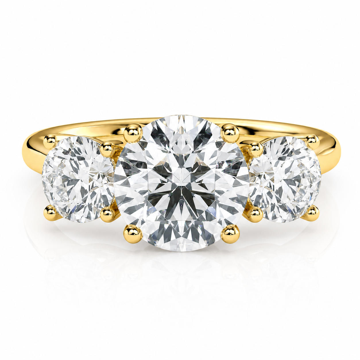 Round Cut Lab Grown Trilogy Diamond Ring With Round Side Stones ✧ 1-4 Carat