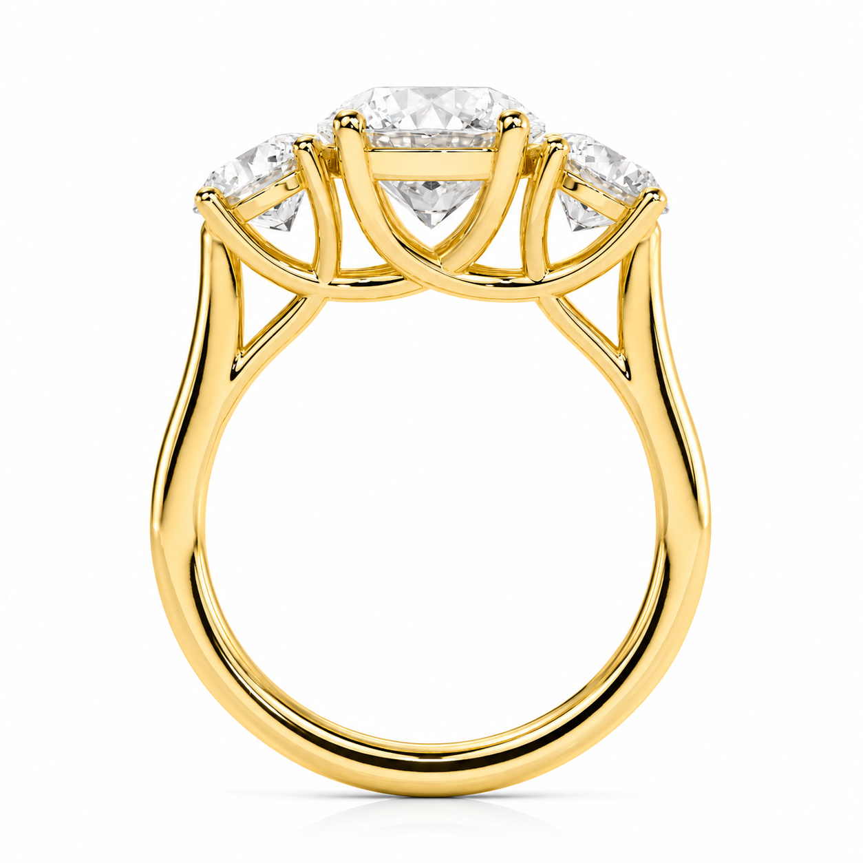 Round Cut Lab Grown Trilogy Diamond Ring With Round Side Stones ✧ 1-4 Carat