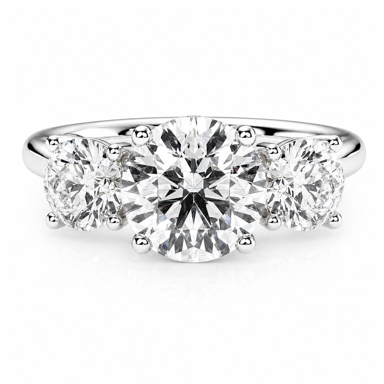Round Cut Lab Grown Trilogy Diamond Ring With Round Side Stones ✧ 1-4 Carat