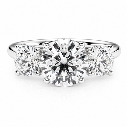Round Cut Lab Grown Trilogy Diamond Ring With Round Side Stones ✧ 1-4 Carat