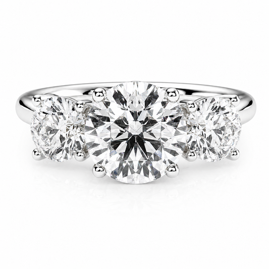 Round Cut Lab Grown Trilogy Diamond Ring With Round Side Stones ✧ 1-4 Carat