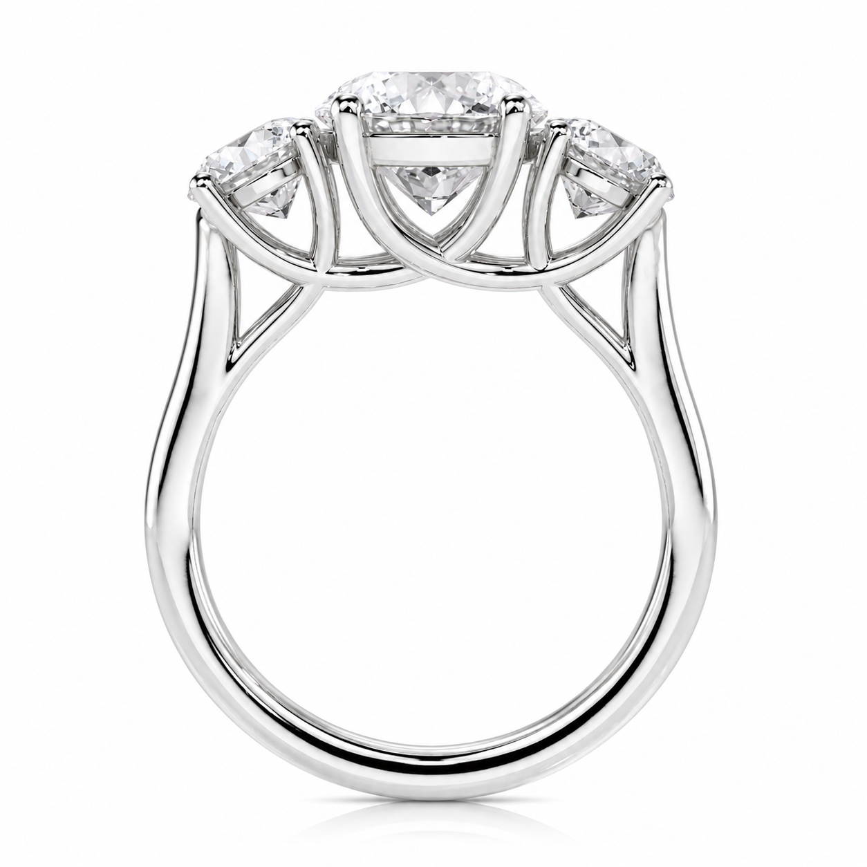 Round Cut Lab Grown Trilogy Diamond Ring With Round Side Stones ✧ 1-4 Carat
