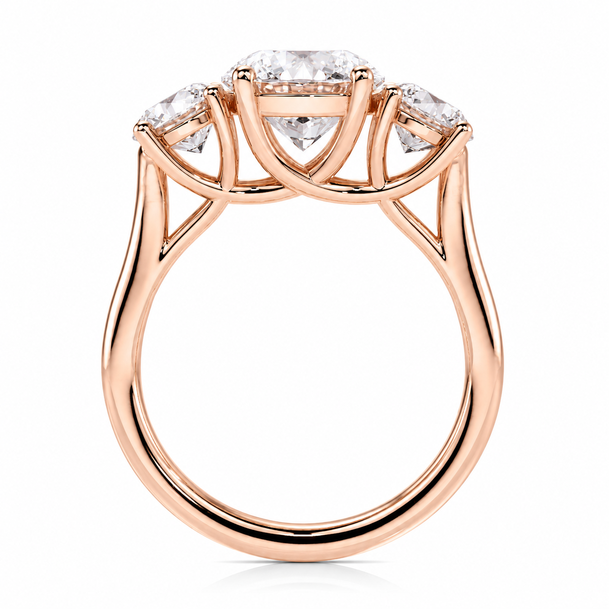 Round Cut Lab Grown Trilogy Diamond Ring With Round Side Stones ✧ 1-4 Carat