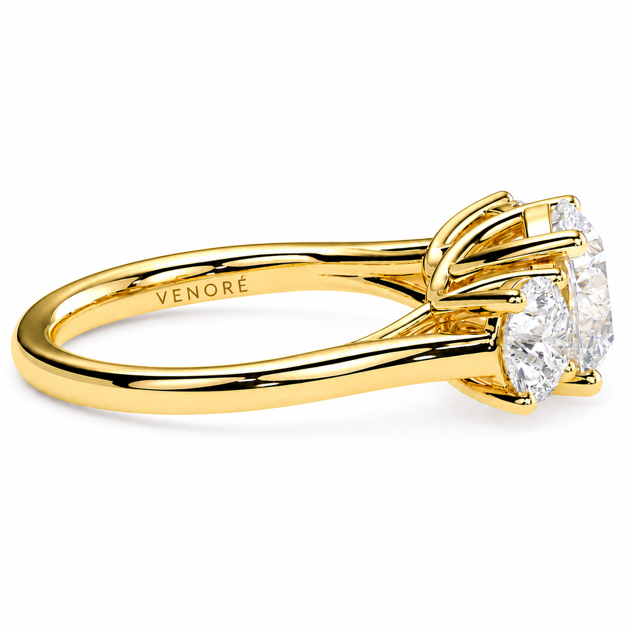 Round Cut Lab Grown Trilogy Diamond Ring With Round Side Stones ✧ 1-4 Carat