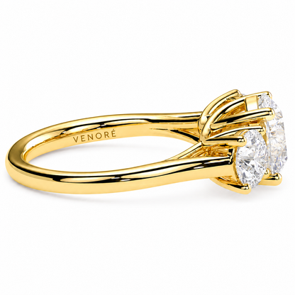 Round Cut Lab Grown Trilogy Diamond Ring With Round Side Stones ✧ 1-4 Carat