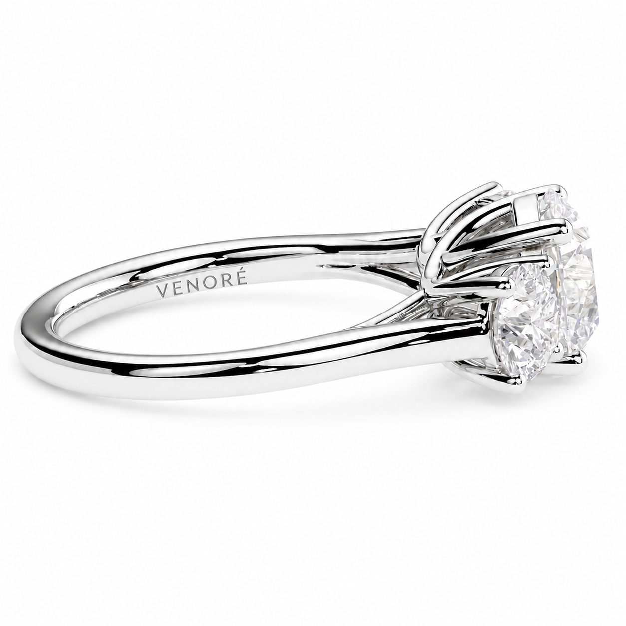 Round Cut Lab Grown Trilogy Diamond Ring With Round Side Stones ✧ 1-4 Carat