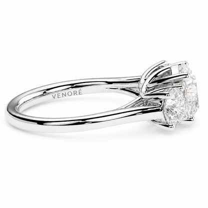 Round Cut Lab Grown Trilogy Diamond Ring With Round Side Stones ✧ 1-4 Carat