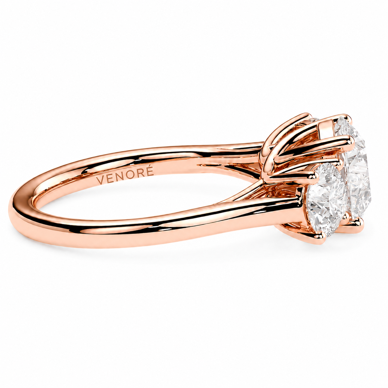 Round Cut Lab Grown Trilogy Diamond Ring With Round Side Stones ✧ 1-4 Carat