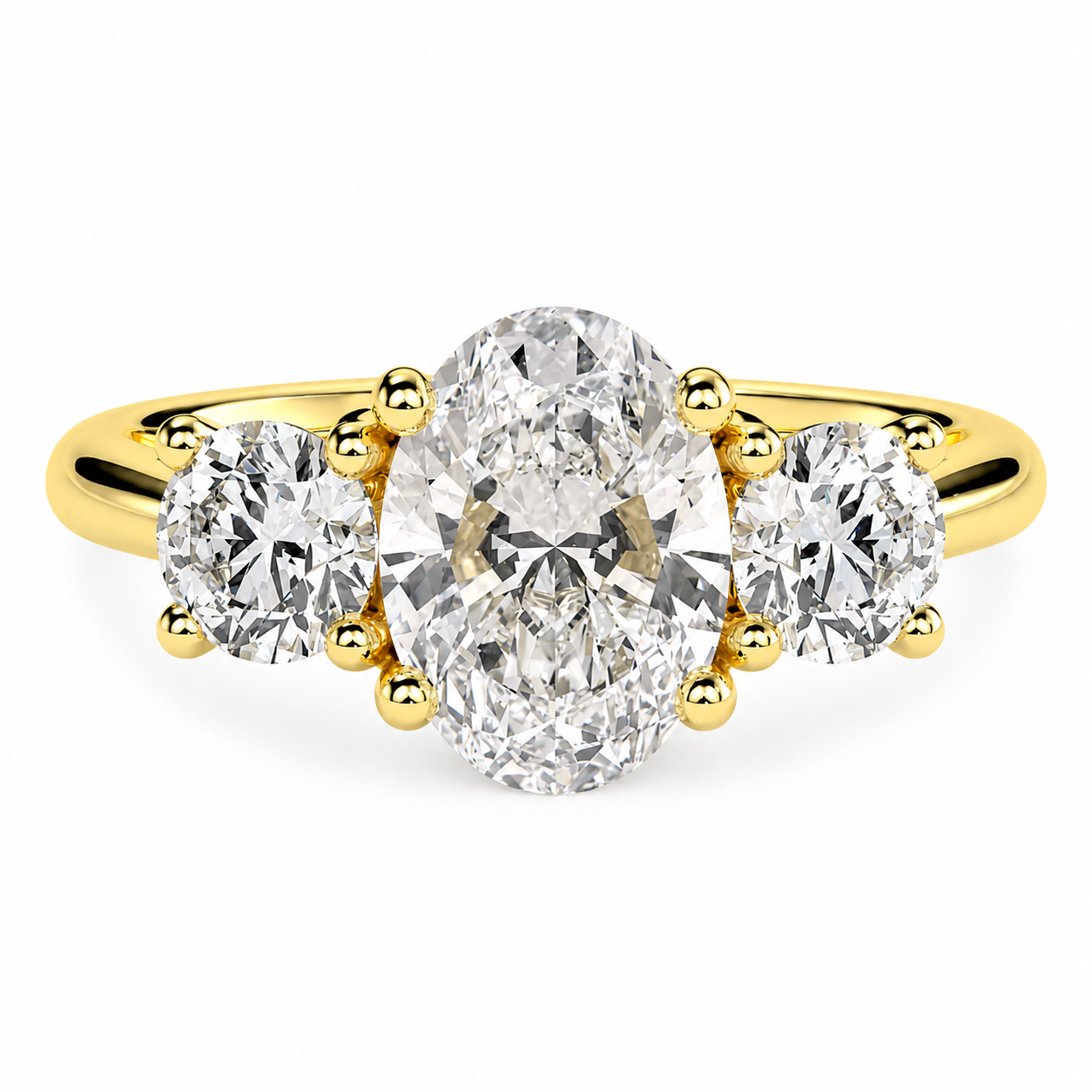 Oval Cut Lab Grown Trilogy Diamond Ring With Round Side Stones ✧ 1-4 Carat