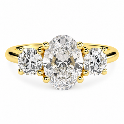 Oval Cut Lab Grown Trilogy Diamond Ring With Round Side Stones ✧ 1-4 Carat