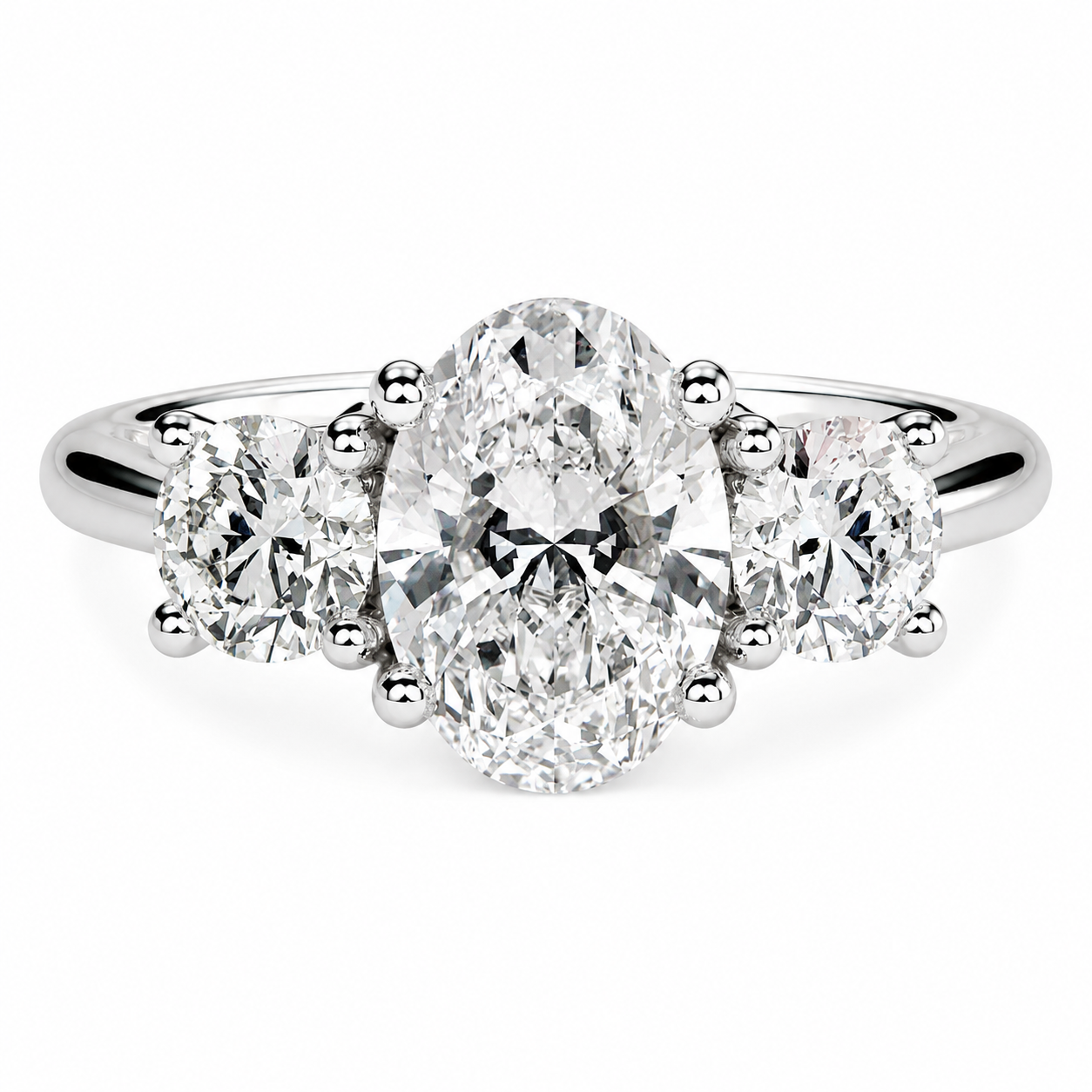 Oval Cut Lab Grown Trilogy Diamond Ring With Round Side Stones ✧ 1-4 Carat