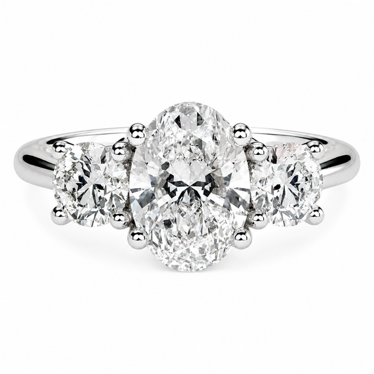 Oval Cut Lab Grown Trilogy Diamond Ring With Round Side Stones ✧ 1-4 Carat