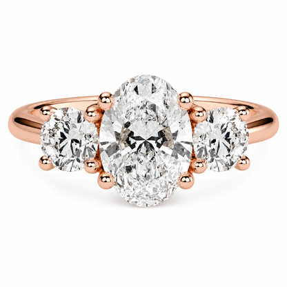 Oval Cut Lab Grown Trilogy Diamond Ring With Round Side Stones ✧ 1-4 Carat