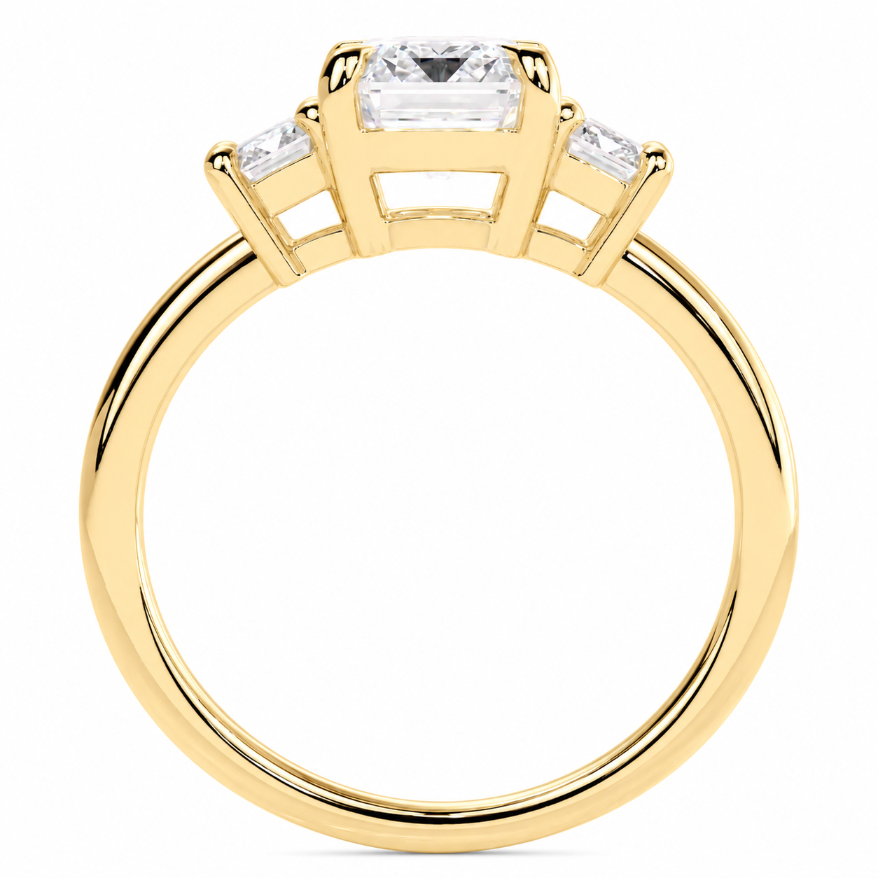 Emerald Cut Lab Grown Trilogy Diamond Ring With Emerald Side Stones ✧ 1-4 Carat