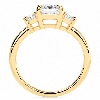Emerald Cut Lab Grown Trilogy Diamond Ring With Emerald Side Stones ✧ 1-4 Carat