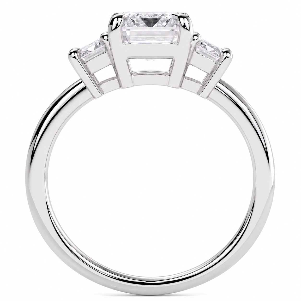 Emerald Cut Lab Grown Trilogy Diamond Ring With Emerald Side Stones ✧ 1-4 Carat