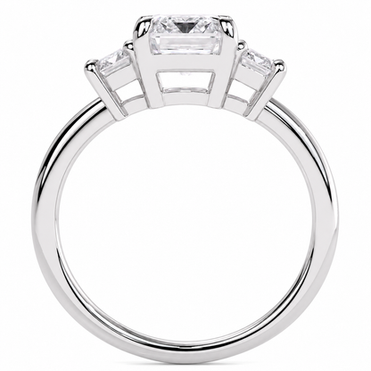 Emerald Cut Lab Grown Trilogy Diamond Ring With Emerald Side Stones ✧ 1-4 Carat