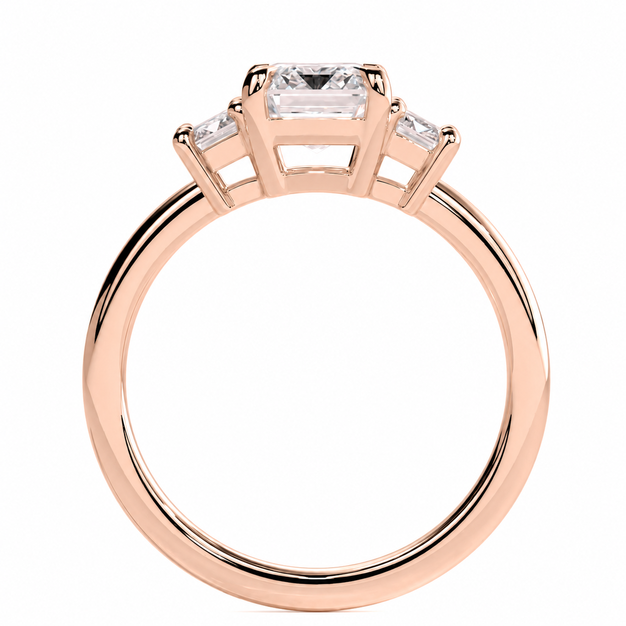 Emerald Cut Lab Grown Trilogy Diamond Ring With Emerald Side Stones ✧ 1-4 Carat