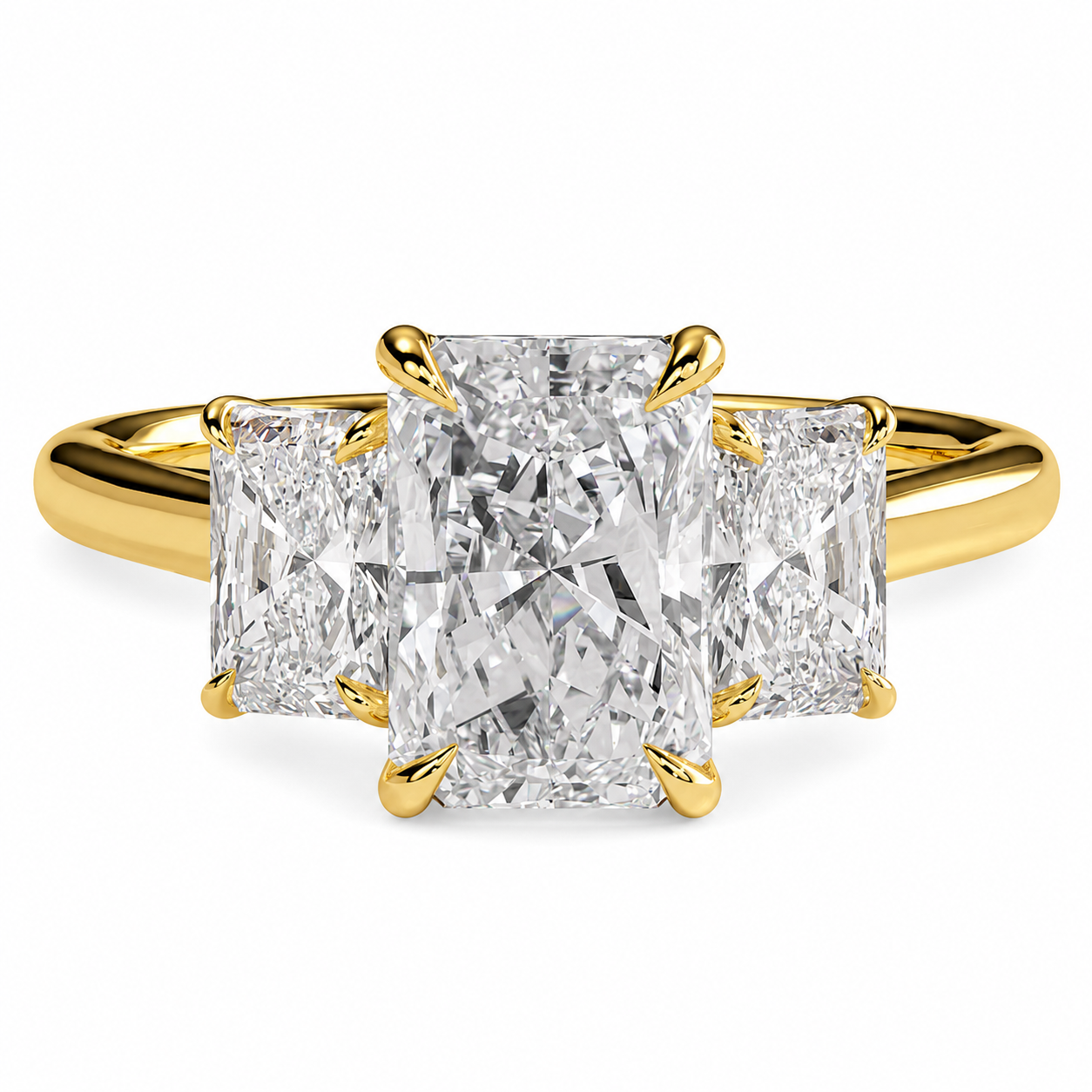 Radiant Cut Lab Grown Trilogy Diamond Ring With Radiant Cut Side Stones ✧ 1-4 Carat